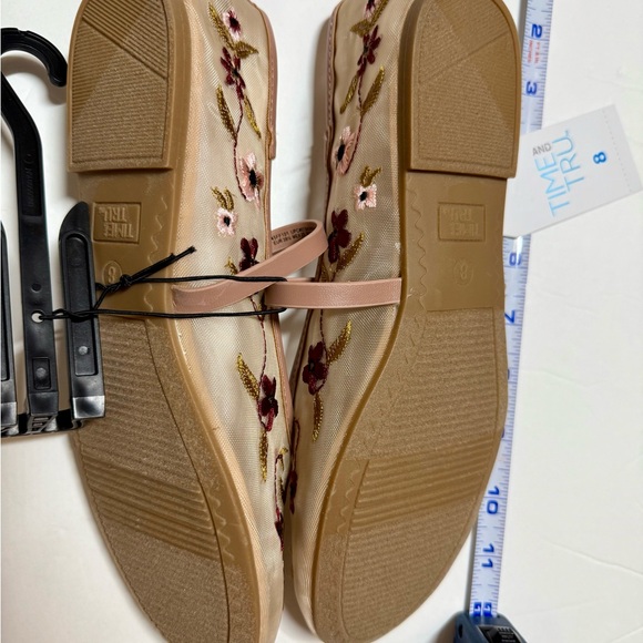 Time and Tru Women's Embroidered Flats - Beige and Burgundy - Picture 4 of 6